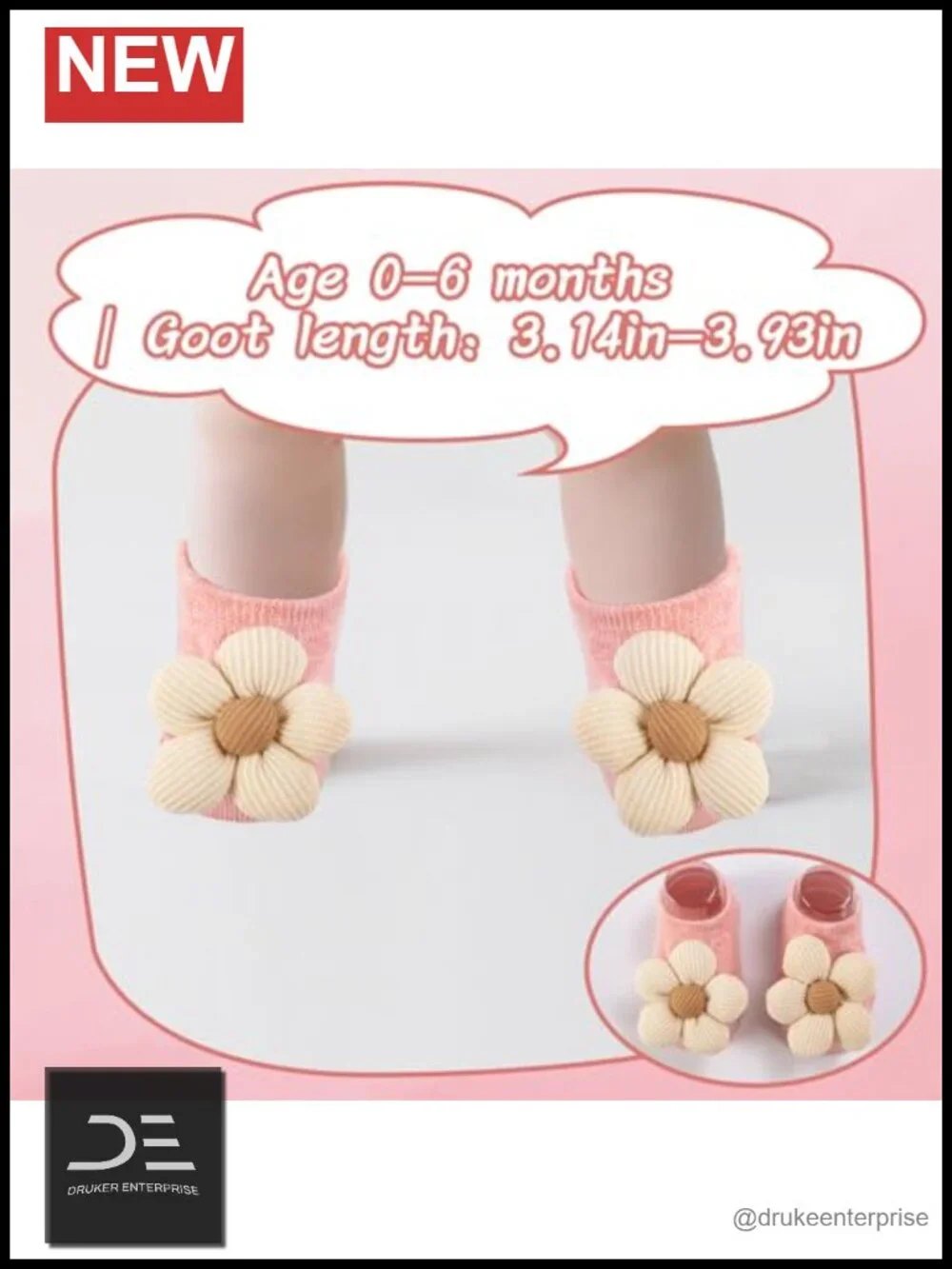 Baby Girl Flower Headband & Socks Set Non-Slip Grip Cotton 0-6M